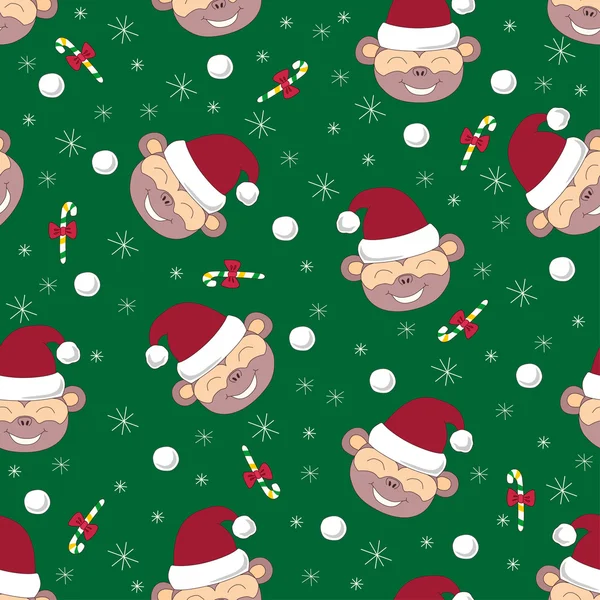 Maymunlar ve yeşil zemin üzerine kar taneleri ile vektör seamless modeli