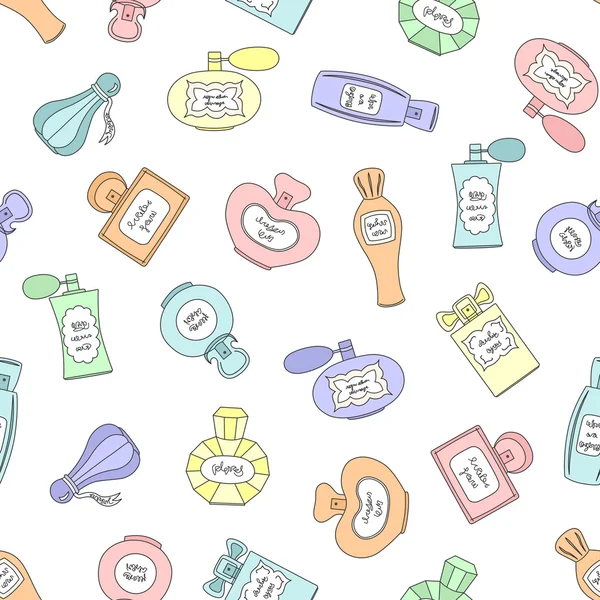 Vektör seamless modeli ile farklı şekiller varicolored parfüm şişeleri