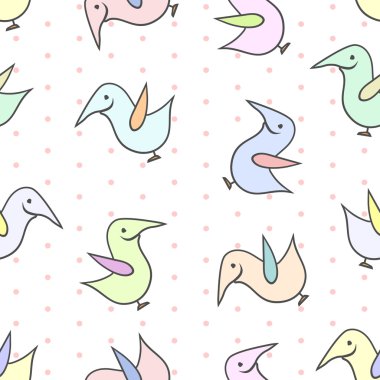 Beyaz arka plan üzerinde varicolored gülümseyen kuşlar ile sorunsuz vektör desen