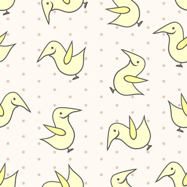 Kuşlar bej renkli arka plan üzerinde gülümseyen sorunsuz vektör desen
