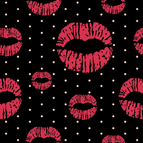 Kırmızı dudaklar ile vektör seamless modeli siyah arka plan üzerine yazdırır