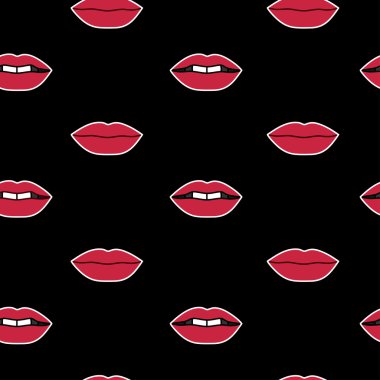 Kırmızı dudaklar ve beyaz dağılımı ile vektör seamless modeli