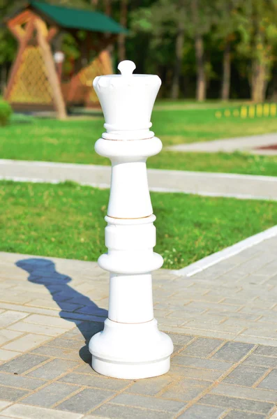 白い駒王は、石のチェス盤の上通り — ストック写真