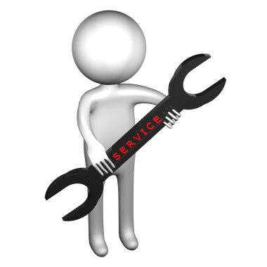 3d Man with wrench with word service