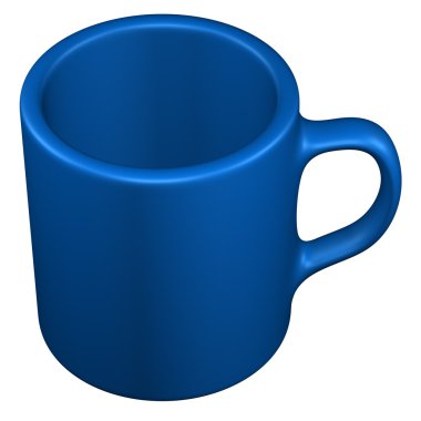 Beyaz arka plan üzerinde izole mavi kahve fincanı.