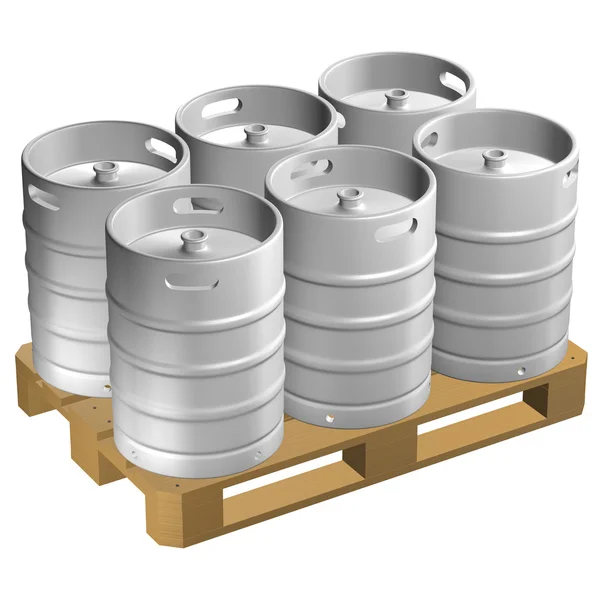 Wooden pallet with kegs. 3D rendering. — Stock Photo, Image