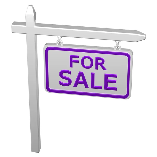 Säule mit Schild zum Verkauf. 3D-Darstellung. — Stockfoto