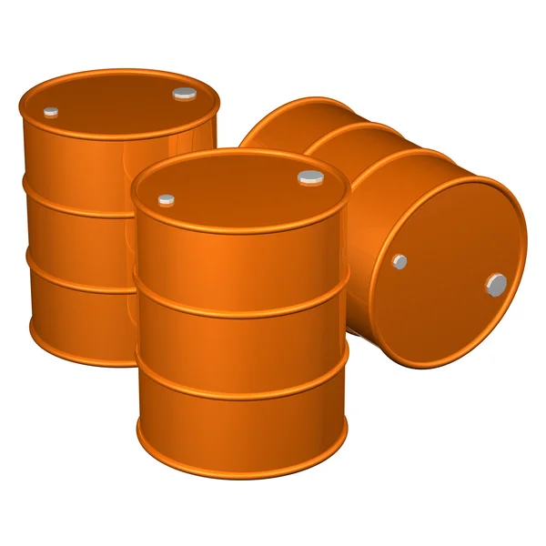 Three orange barrels. 3D rendering.