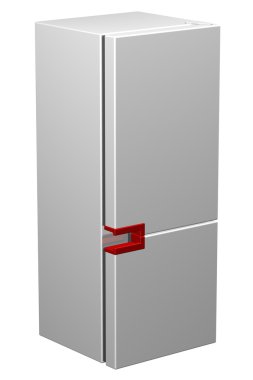 Kırmızı saplı beyaz buzdolabı. 3D render.