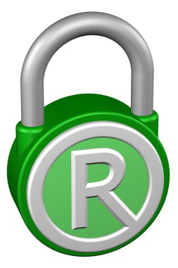 Konsept: asma kilit işareti marka ile. 3D render.