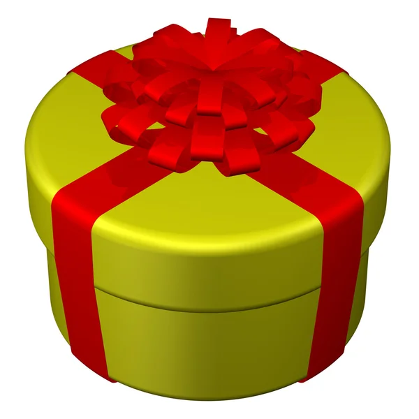 Στρογγυλή κουτί, δεμένο κορδέλα με φιόγκο. απόδοσης 3D. — Φωτογραφία Αρχείου