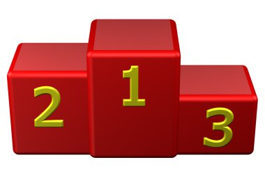 Sayılar ile kazanan podyum. 3D render.