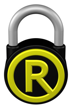 Konsept: asma kilit işareti marka ile. 3D render.