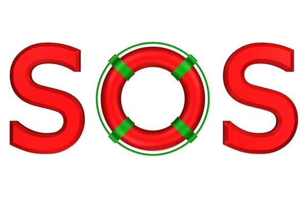 Concetto: parola SOS con salvagente. Rendering 3D . — Foto Stock