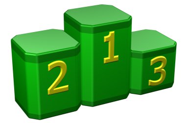 Sayılar ile kazanan podyum. 3D render.