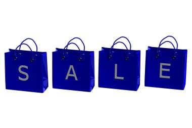 Blue shopping bags with word sale. 3D rendering. clipart