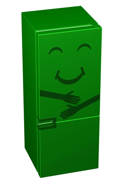 Frigorifero verde sorridente. Rendering 3D . — Foto Stock