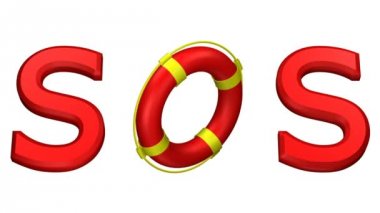 Konsept: Sos lifebuoy dönüm ile kelime. 3D render.