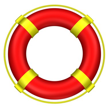 Lifebuoy çizgileri ve ip. 3D render.