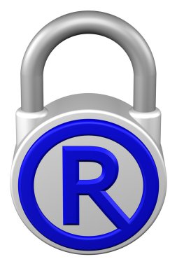 Konsept: asma kilit işareti marka ile. 3D render.