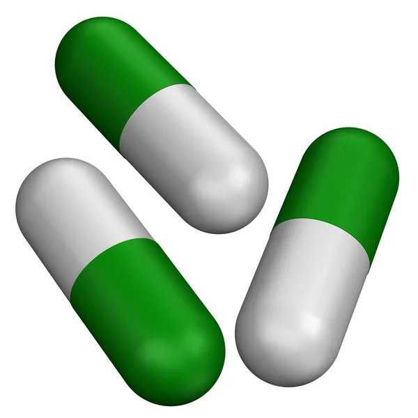 Pílulas verdes. Renderização 3D . — Fotografia de Stock