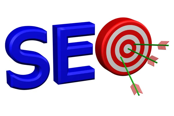 Concept: word SEO with target for arrows. 3D rendering. — Stock Photo, Image