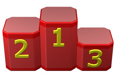 Sayılar ile kazanan podyum. 3D render.