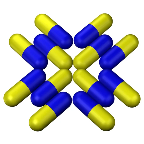 Χάπια μπλε και κίτρινο. απόδοσης 3D. — Φωτογραφία Αρχείου