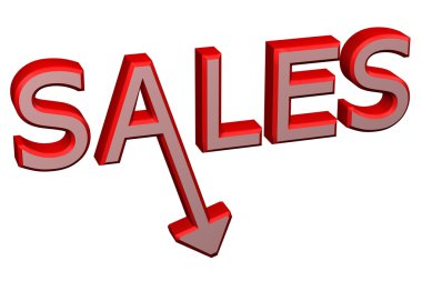 Konsept: satış ok ile kelime. 3D render.