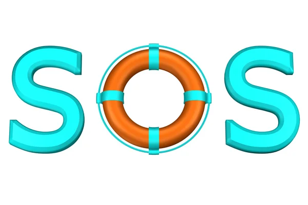 Concetto: parola SOS con salvagente. Rendering 3D . — Foto Stock