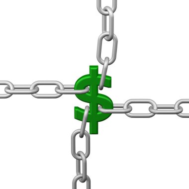 Dolar işareti zincirleri. 3D render.