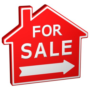 Ev satışı işareti için. 3D render.