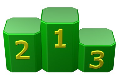 Sayılar ile kazanan podyum. 3D render.