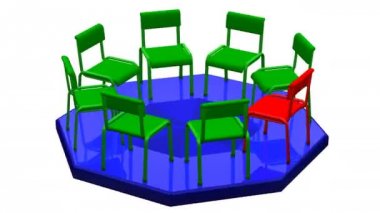 Kavram: Toplantı. Sandalye arkanı dön. 3D render.