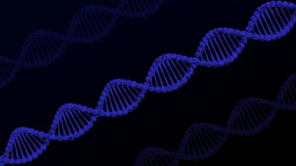 Molecola Dna Fondo Nero Blu Scuro Rendering — Foto Stock