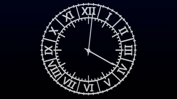 Animación Lapso Tiempo Reloj Plano Con Números Romanos Loopable Luma — Vídeos de Stock