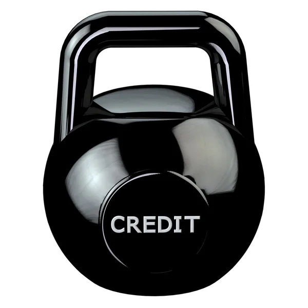 Finance koncept: svart kettlebell med ordet kredit — Stockfoto