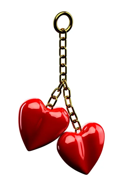 Nyckelring med en två hjärtan isolerad på vit bakgrund — Stockfoto