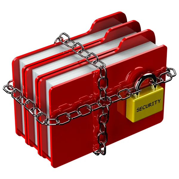 Röd mappar med kätting med hänglås med ordet säkerhet — Stockfoto