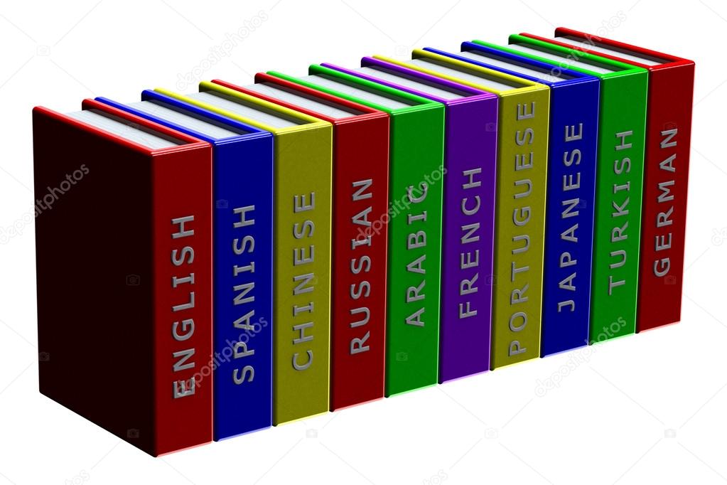 Books languages isolated on white background