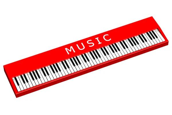 Červené piano s slovo hudba — Stock fotografie