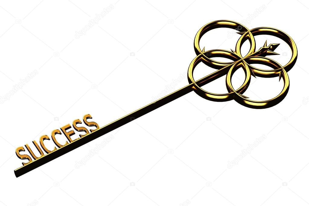 Finance concept: golden key with the word success isolated on white background