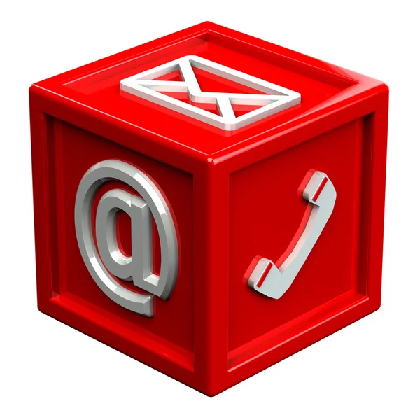 Bloco com sinais: envelope, telefone, e-mail — Fotografia de Stock