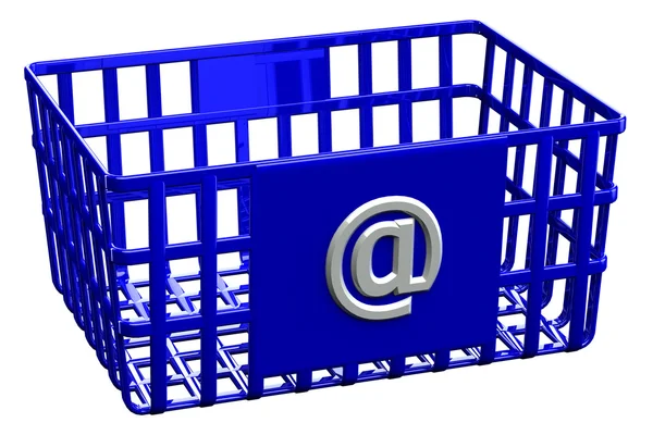 Blue shopping basket with sign @ — Stock Photo, Image