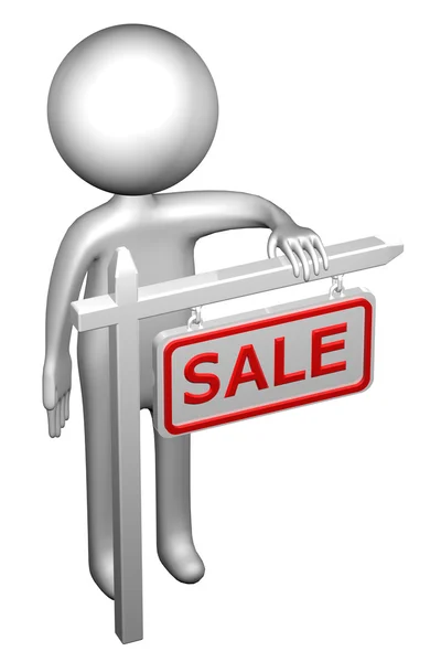 3d Man with pillar with sign sale — Stock Photo, Image