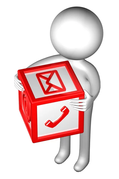 3D adamla işaretler: zarf, telefon, e-posta — Stok fotoğraf