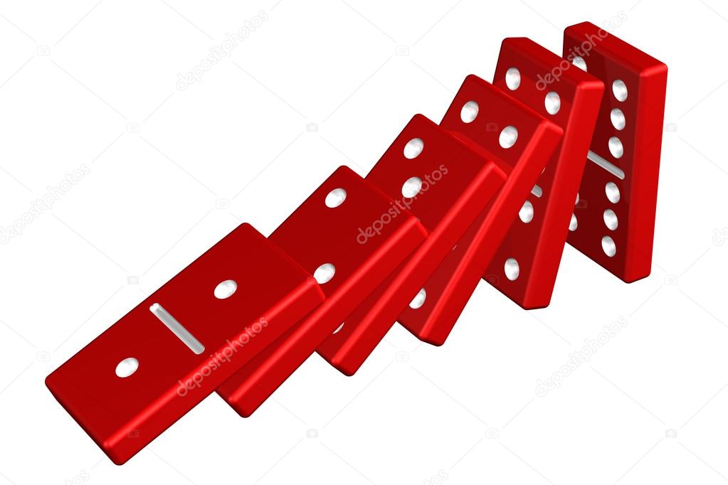 Concept : domino effect, isolated on white background.