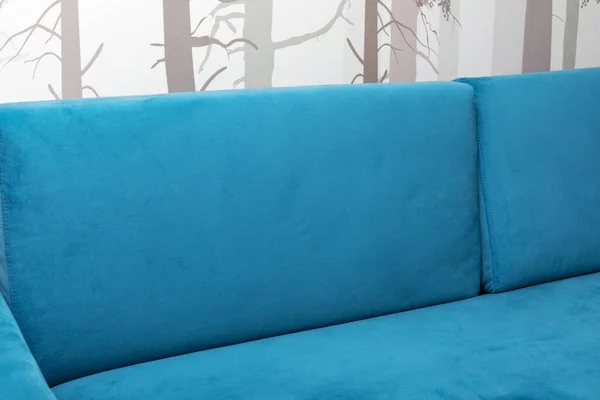 Μπλε καναπές close-up, μέρος του εσωτερικού, φόντο, αντίγραφο χώρου — Φωτογραφία Αρχείου