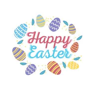 Dekoratif yumurtalarla dolu Paskalyanız kutlu olsun. Tebrik kartları için mükemmel.