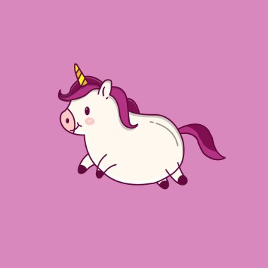 Şişman pembe tek boynuzlu atlar, hayvansal vektör çizimi